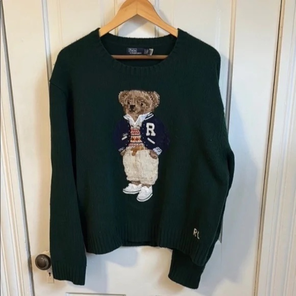 Ralph Lauren Dark Green Bear Crewneck Sweater